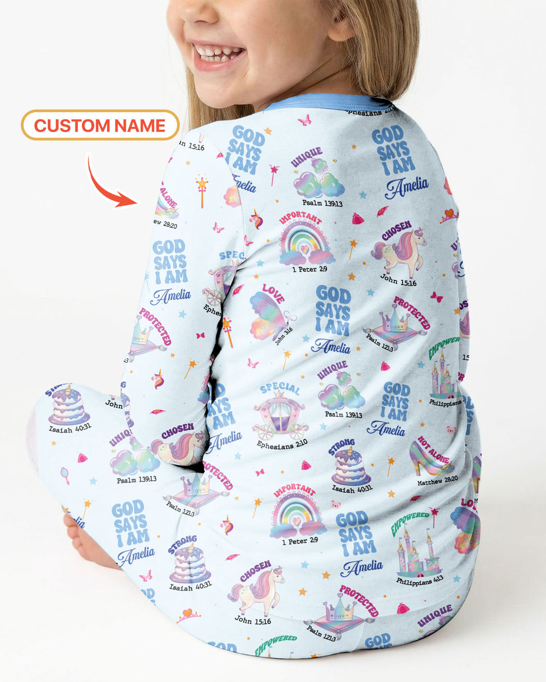 God Says I Am Custom Name - Dreamy Princess Bamboo Two Piece Long Sleeve Pajama Set