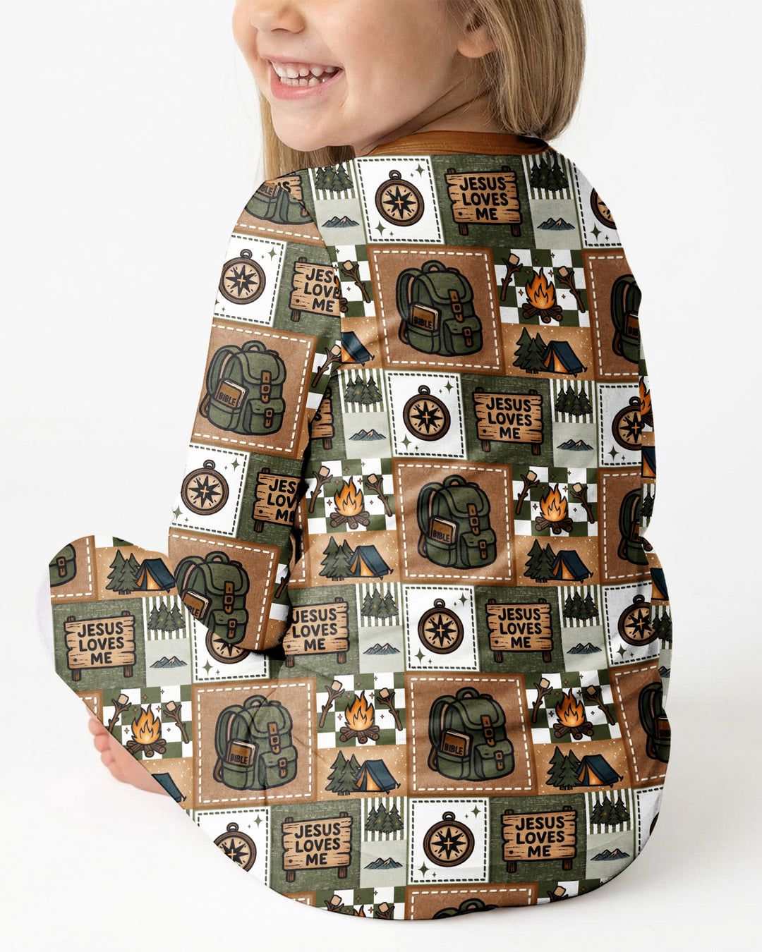 Camping Jesus Loves Me Bamboo Two Piece Long Sleeve Pajama Set