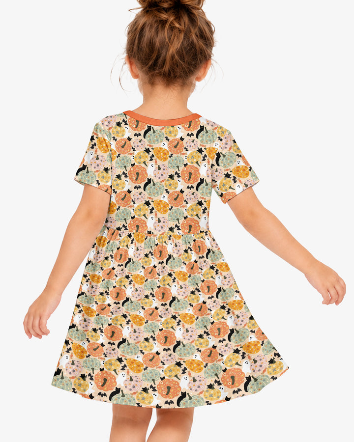 Floral Pumpkin Ghost Halloween Bamboo Twirl Dress