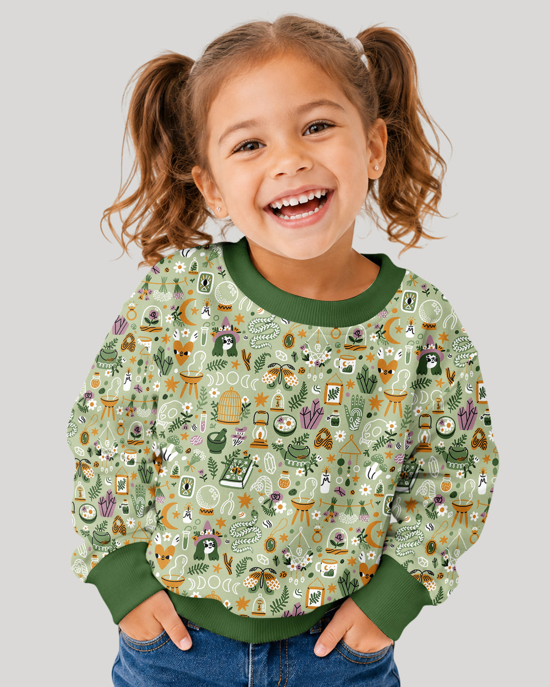 Boho Witchy Celestial Magic Floral Bamboo Crewneck Sweatshirt