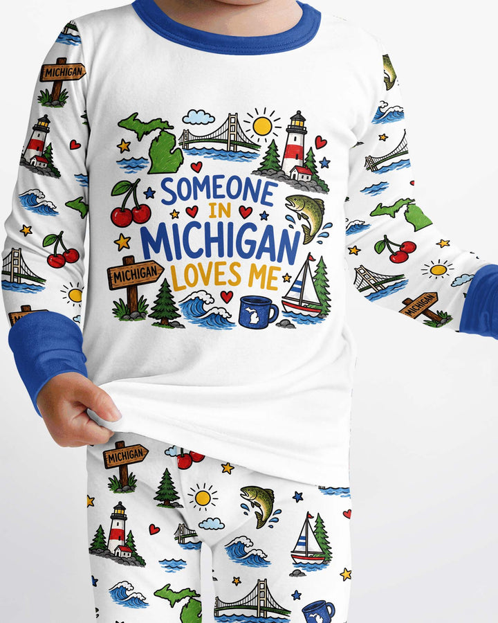 Someone in Michigan Loves Me Bamboo Two Piece Long Sleeve Pajama Set
