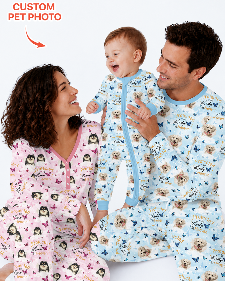 Custom Pet Photo Protected By Heaven Family Bamboo Men's Pajama Set