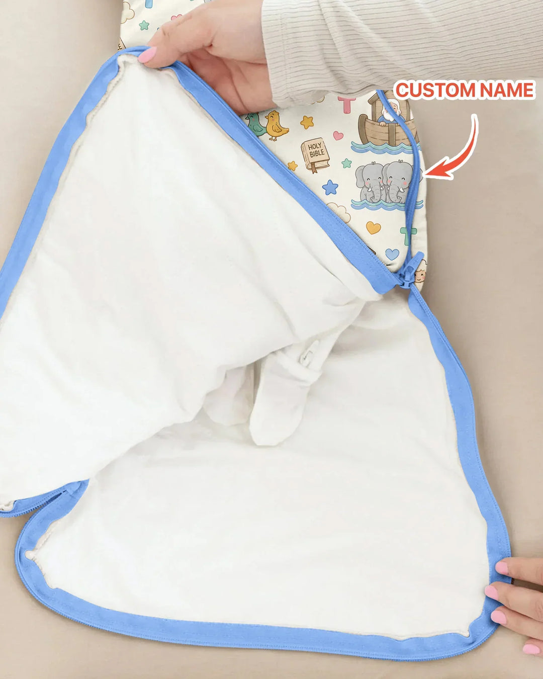 Custom Name Noah's Ark Jesus Loves Me Bamboo Sleep Bag