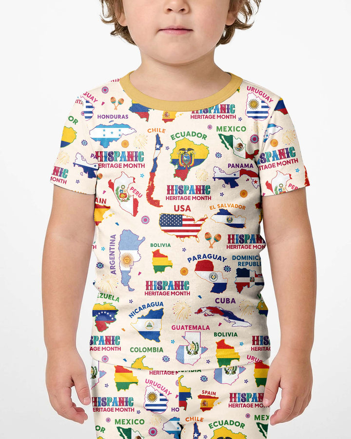 Hispanic Heritage Month Country Flags Bamboo Two Piece Short Sleeve Shorts Pajama Set