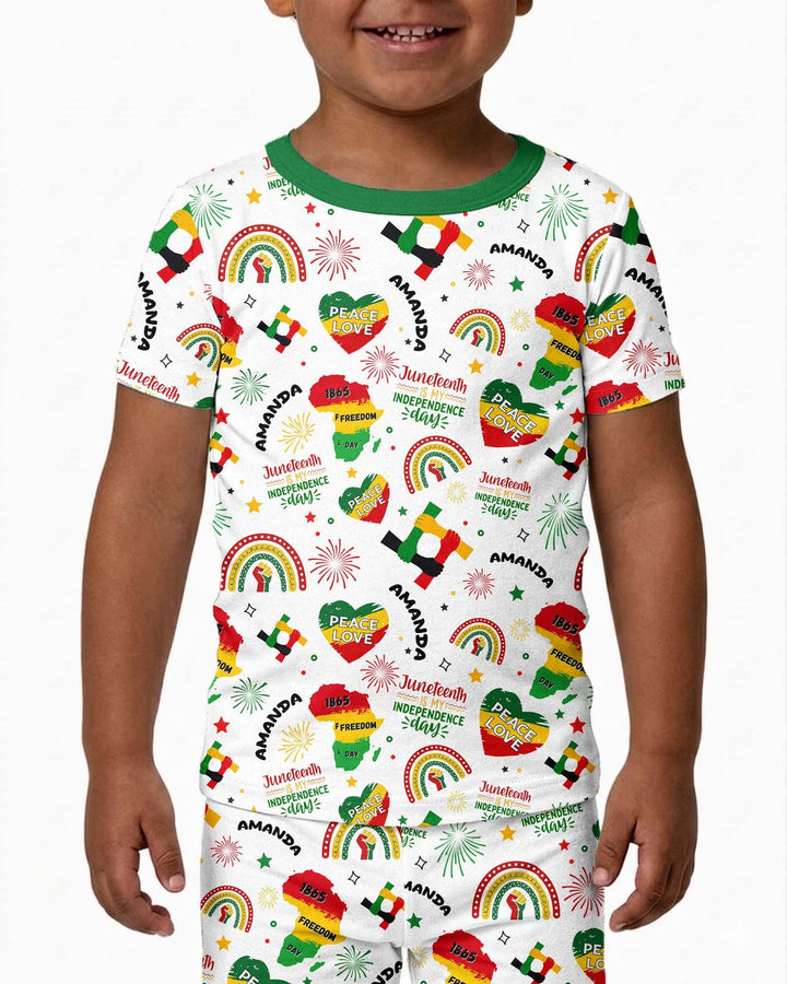 Custom Name Juneteenth Is My Independence Day Bamboo Two Piece Short Sleeve Pajama Set