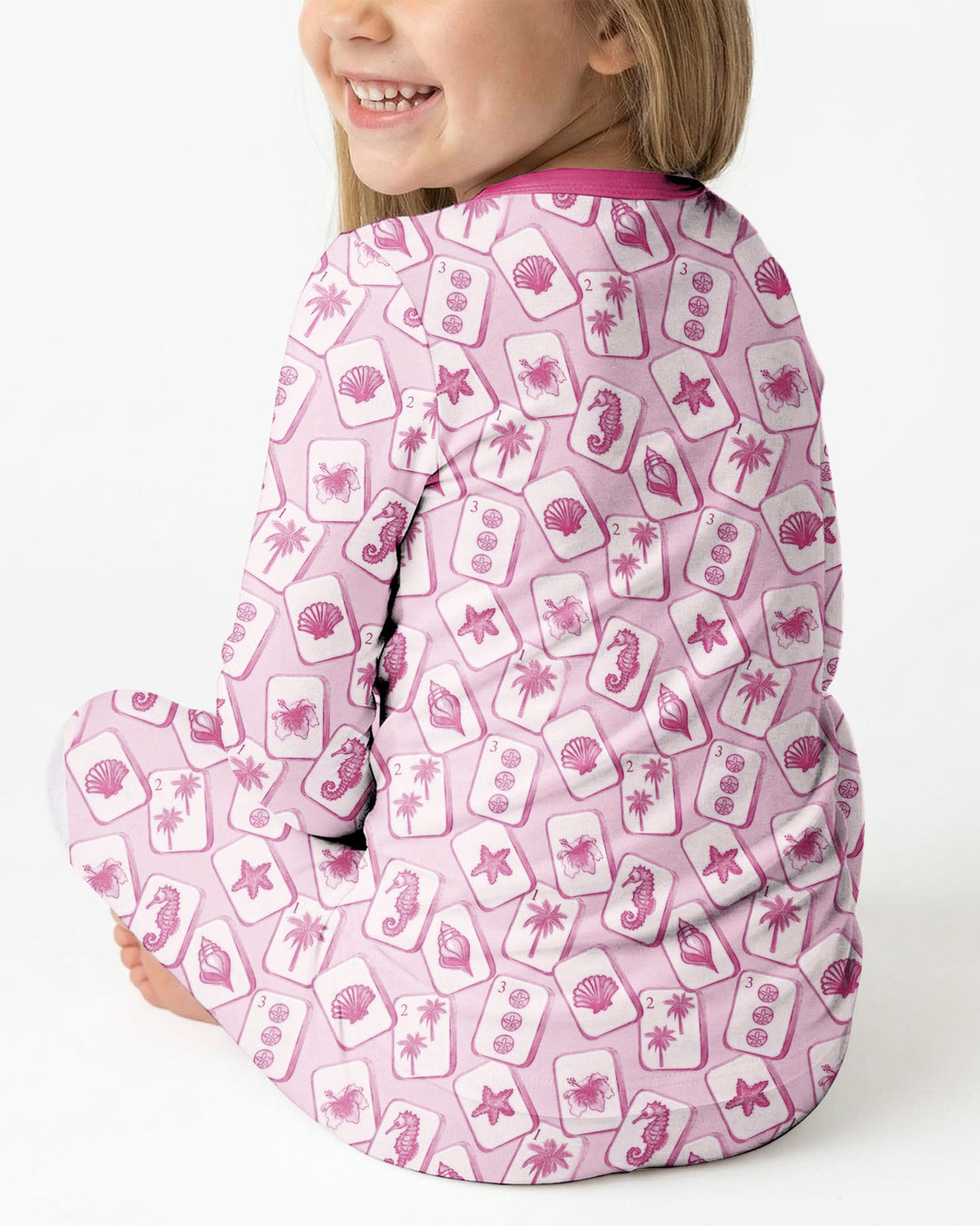 Coastal Mahjong Tiles Bamboo Two Piece Long Sleeve Pajama Set