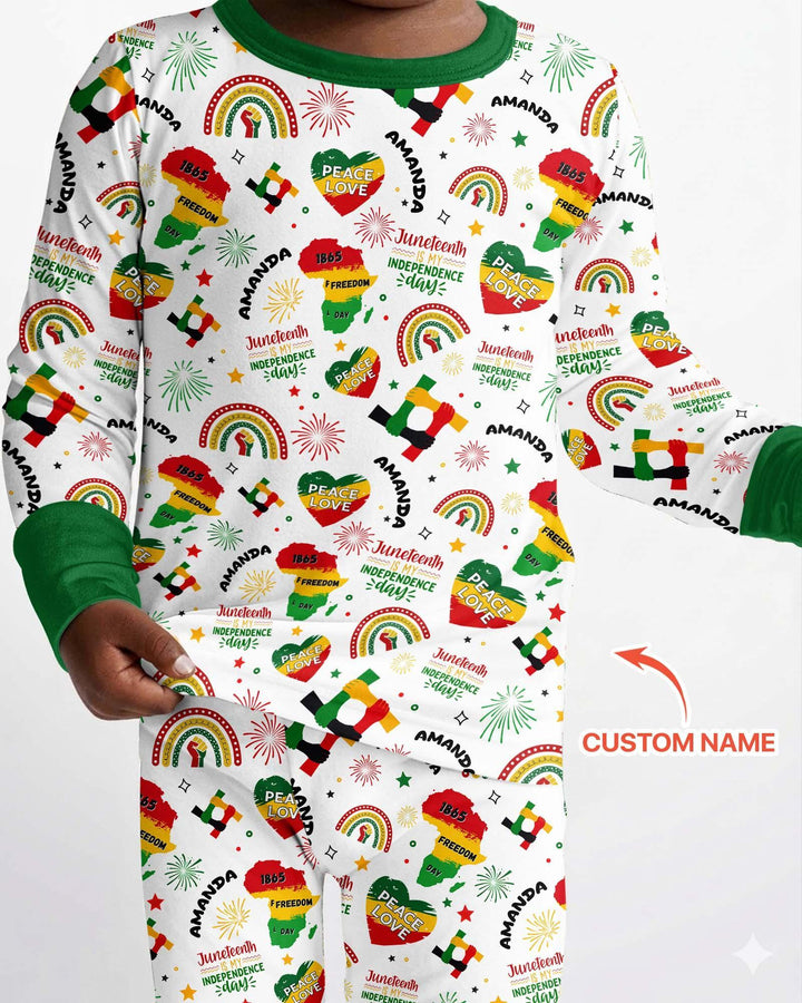 Custom Name Juneteenth Is My Independence Day Bamboo Two Piece Long Sleeve Pajama Set