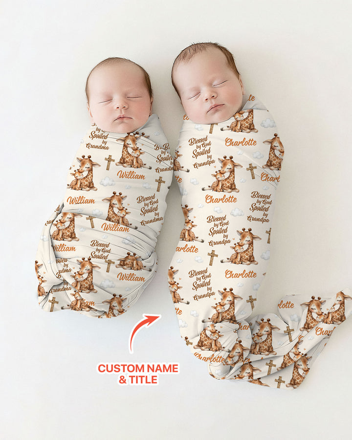 Custom Name Blessed By God Spoiled By Grandma Swaddle Blanket