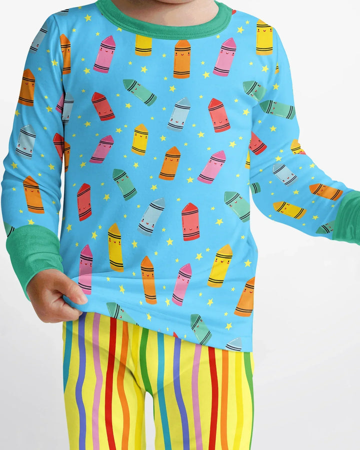 Happy Crayon Friends Bamboo Two Piece Long Sleeve Pajama Set