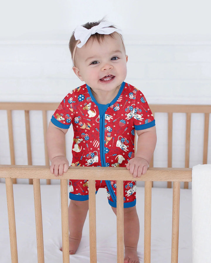 Red, White & Woof Family Matching Bamboo Shorty Zippy