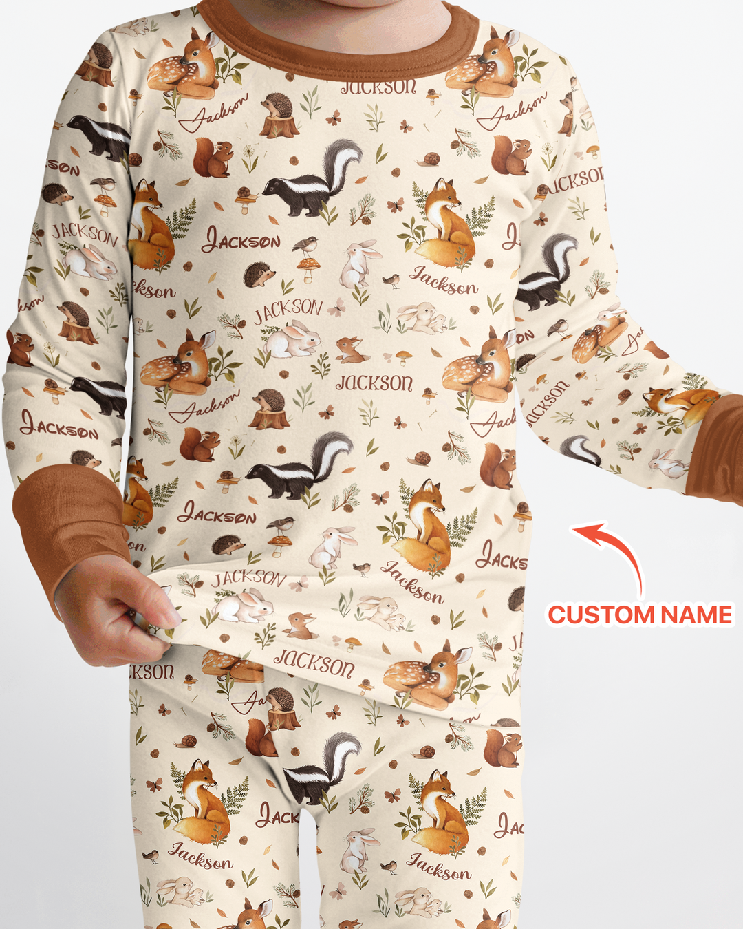 Custom Name Woodland Friends Bamboo Two Piece Long Sleeve Pajama Set