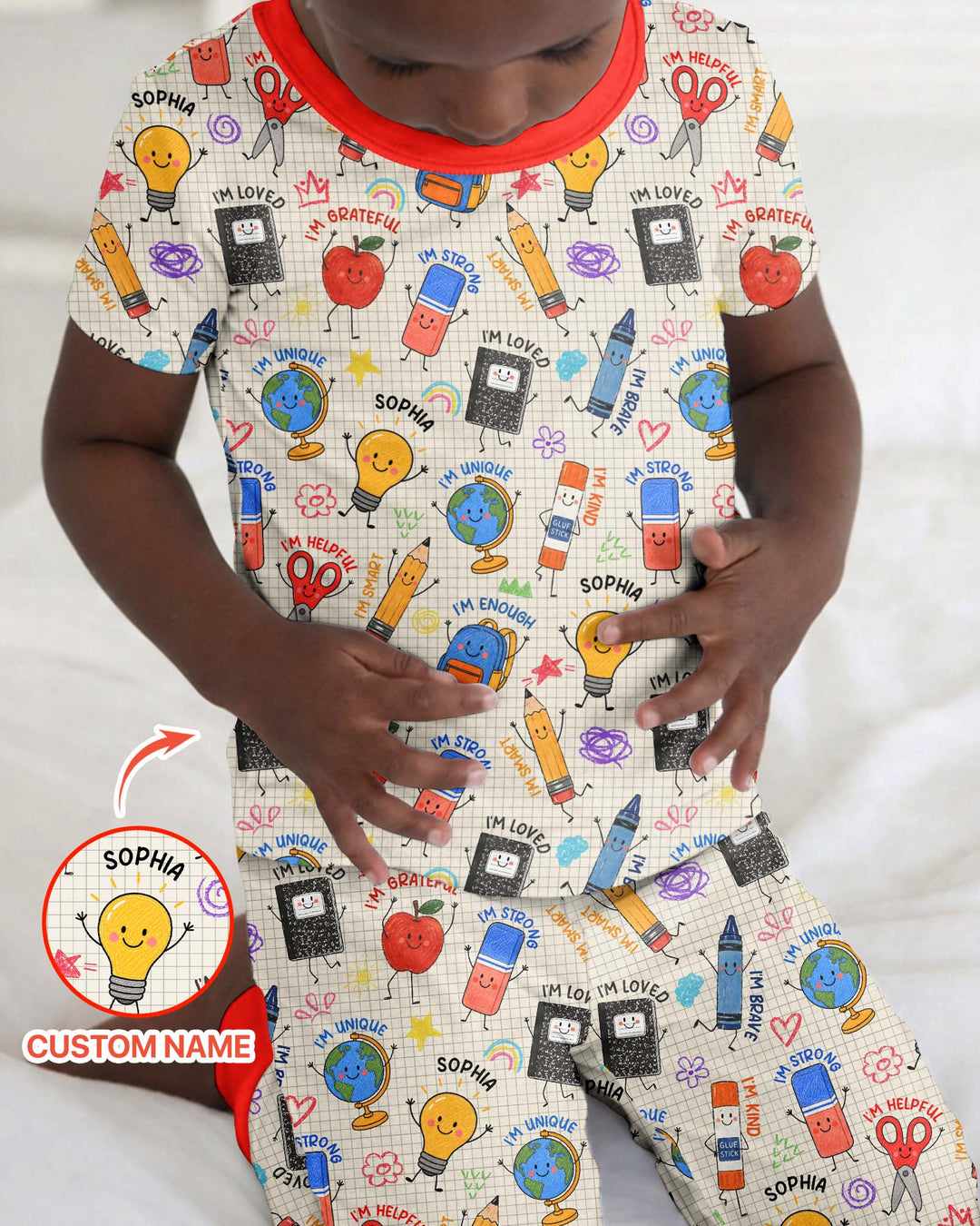 School Squad Custom Name Bamboo Two Piece Short Sleeve Pajama Set