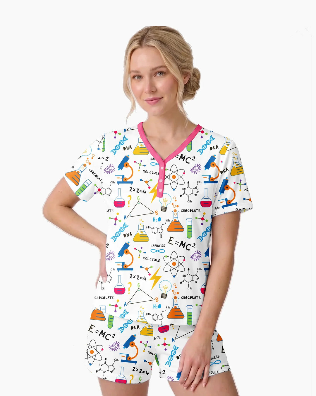 Science Explorer Family Matching Bamboo Women Short Sleeve Short Pajama Set