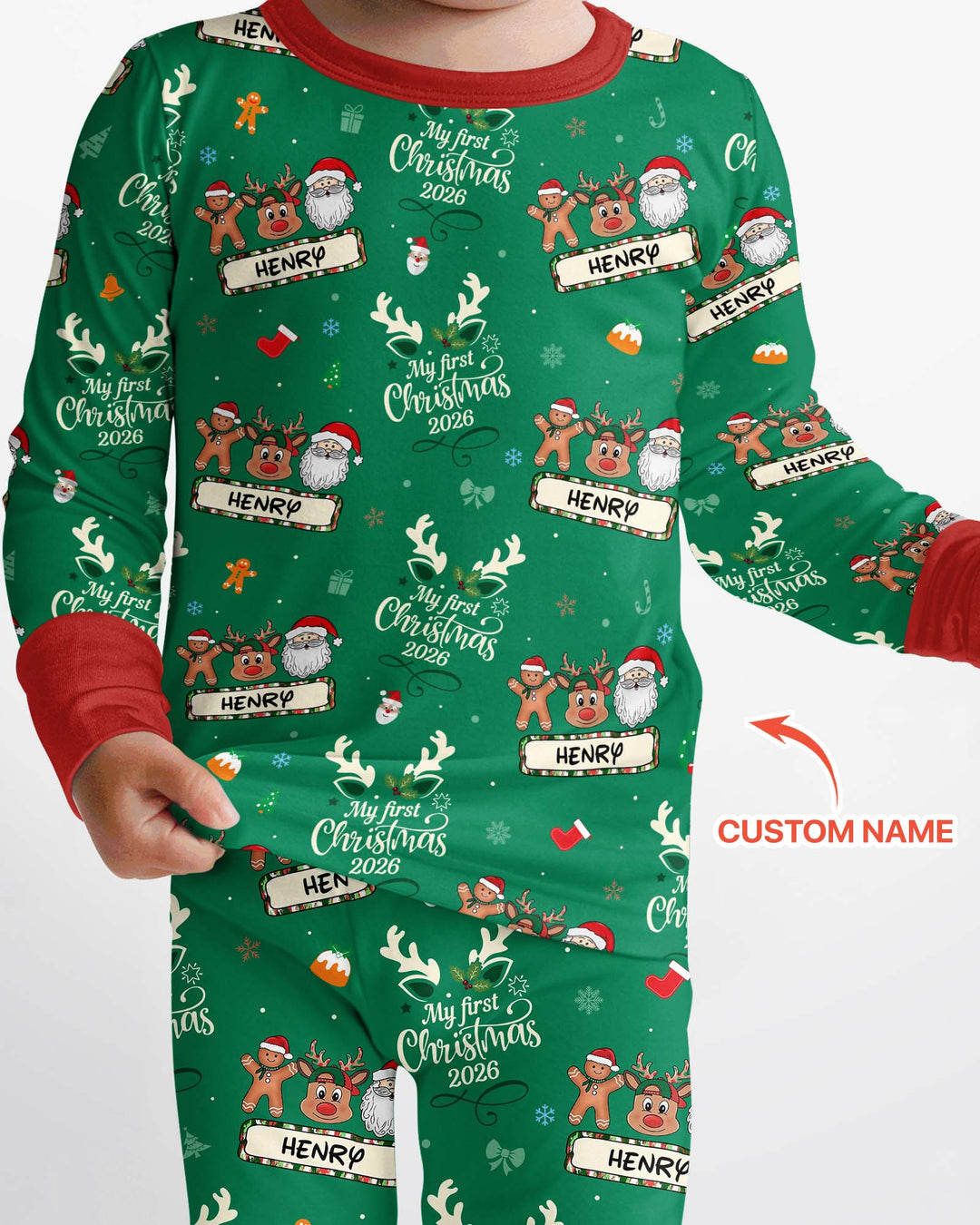 Custom Name Merry Christmas My Deer 2026 Bamboo Two Piece Long Sleeve Pajama Set