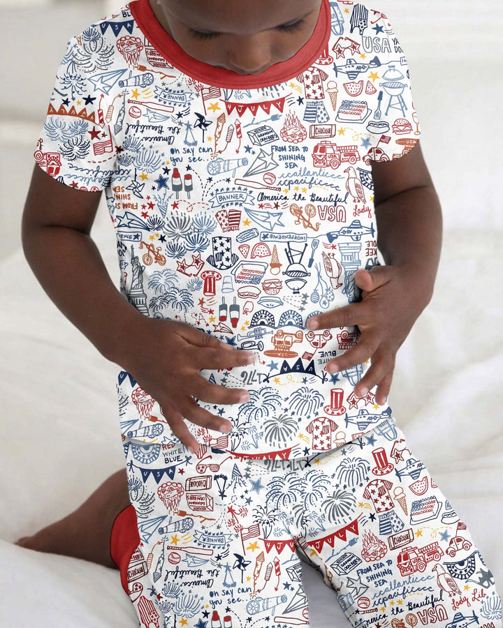 Liberty Doodle 250th Family Matching Bamboo Two Piece Short Sleeve Pajama Set