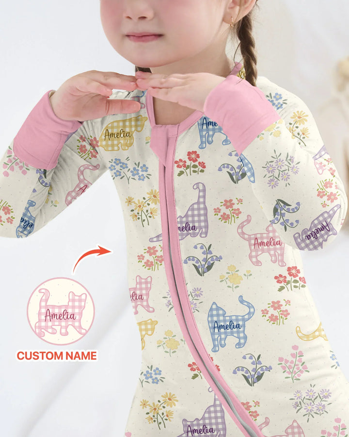Gingham Cats Custom Name Bamboo Convertible Zippy