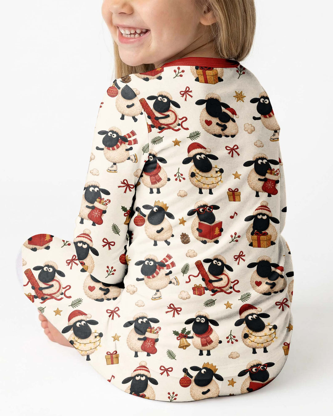 Festive Holiday Sheep Bamboo Two Piece Long Sleeve Pajama Set