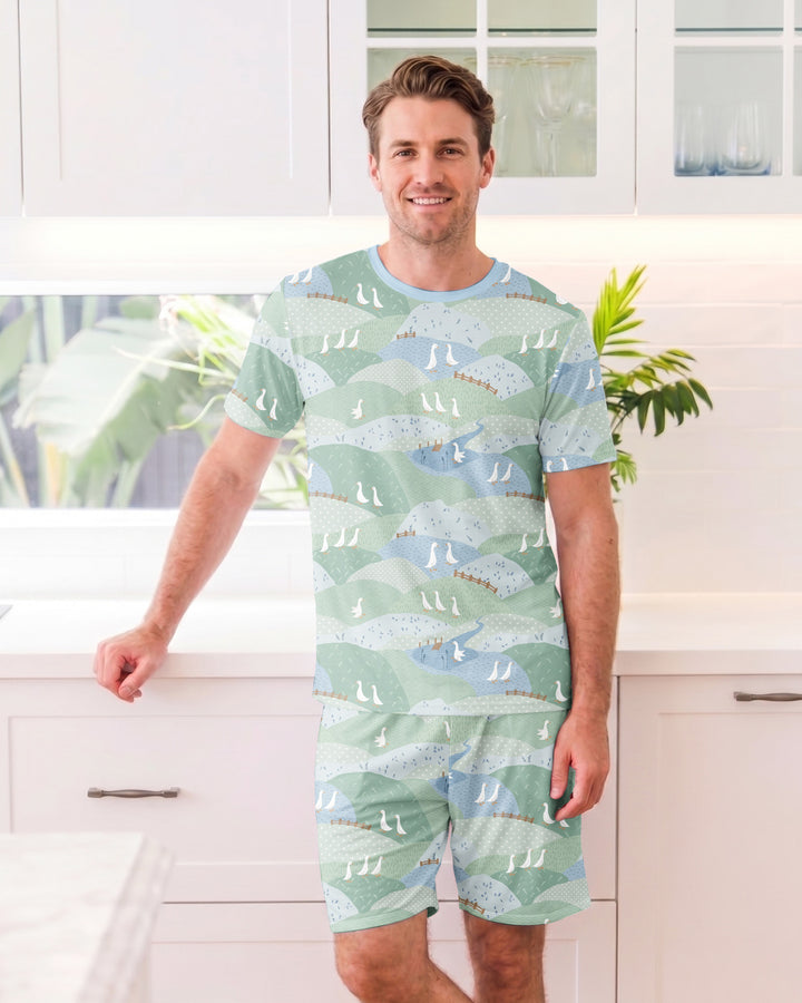 Wandering Geese Family Matching Bamboo Men Short Sleeve Short Pajama Set