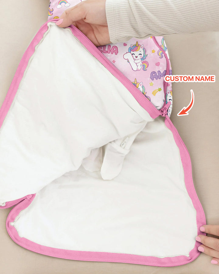 Custom Name Kawaii Unicorn Birthday Bamboo Sleep Bag
