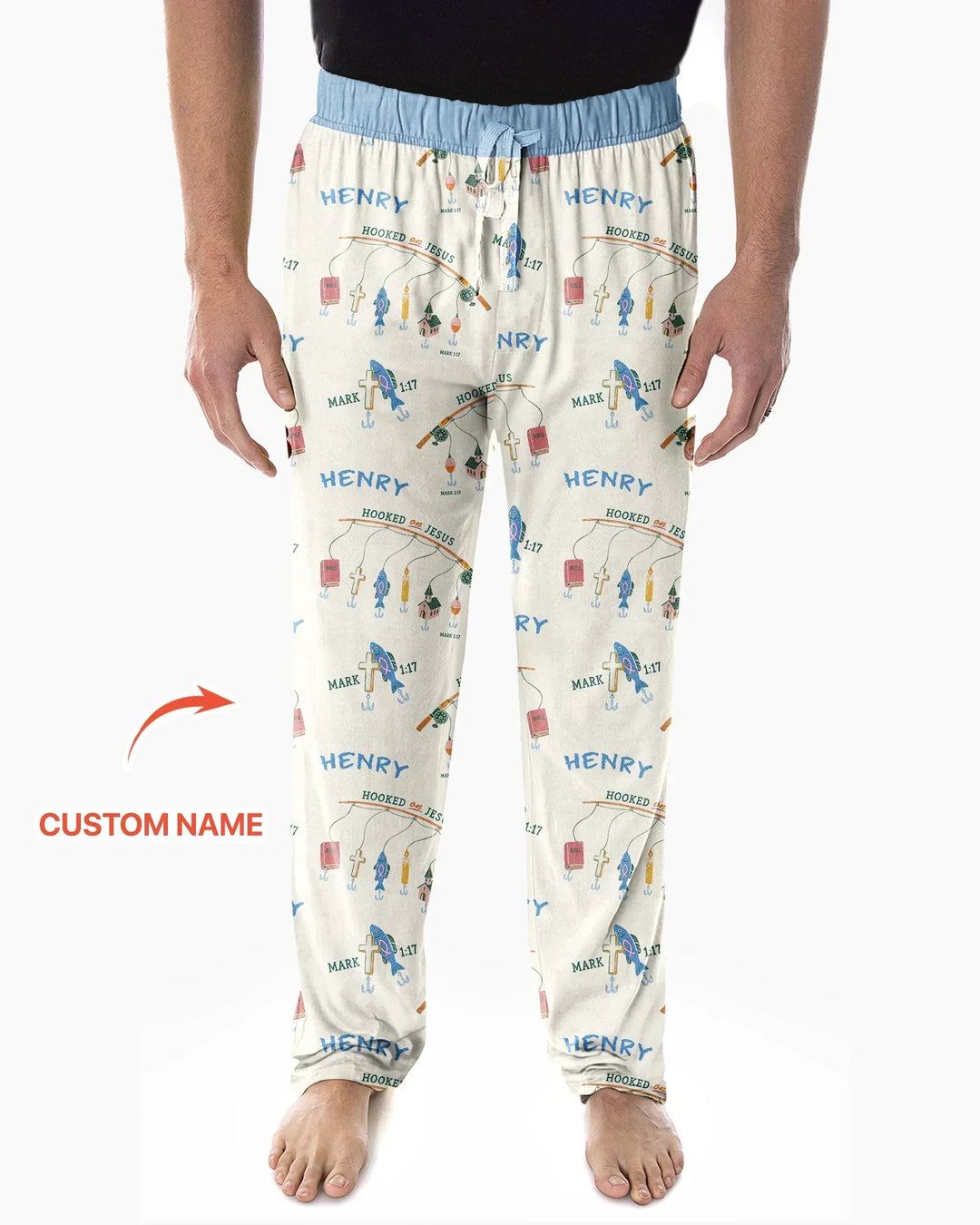 Hooked On Jesus Fishing Matching Bamboo Men's Pajama Set