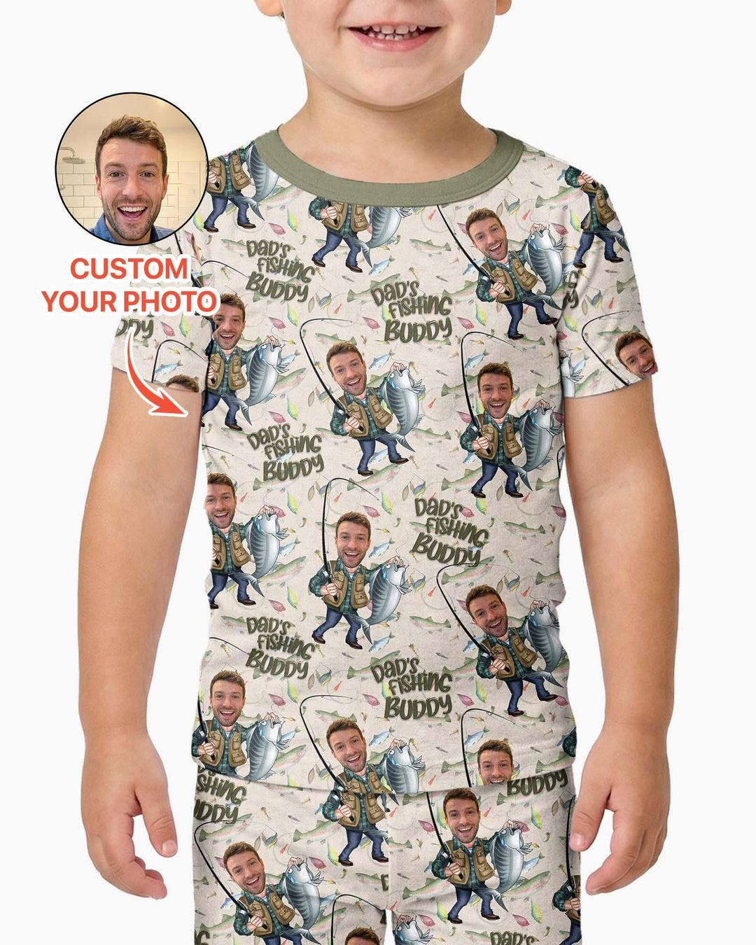Custom Photo Dad Fishing's Buddy Daddy & Me Matching Bamboo Two Piece Short Sleeve Pajama Set