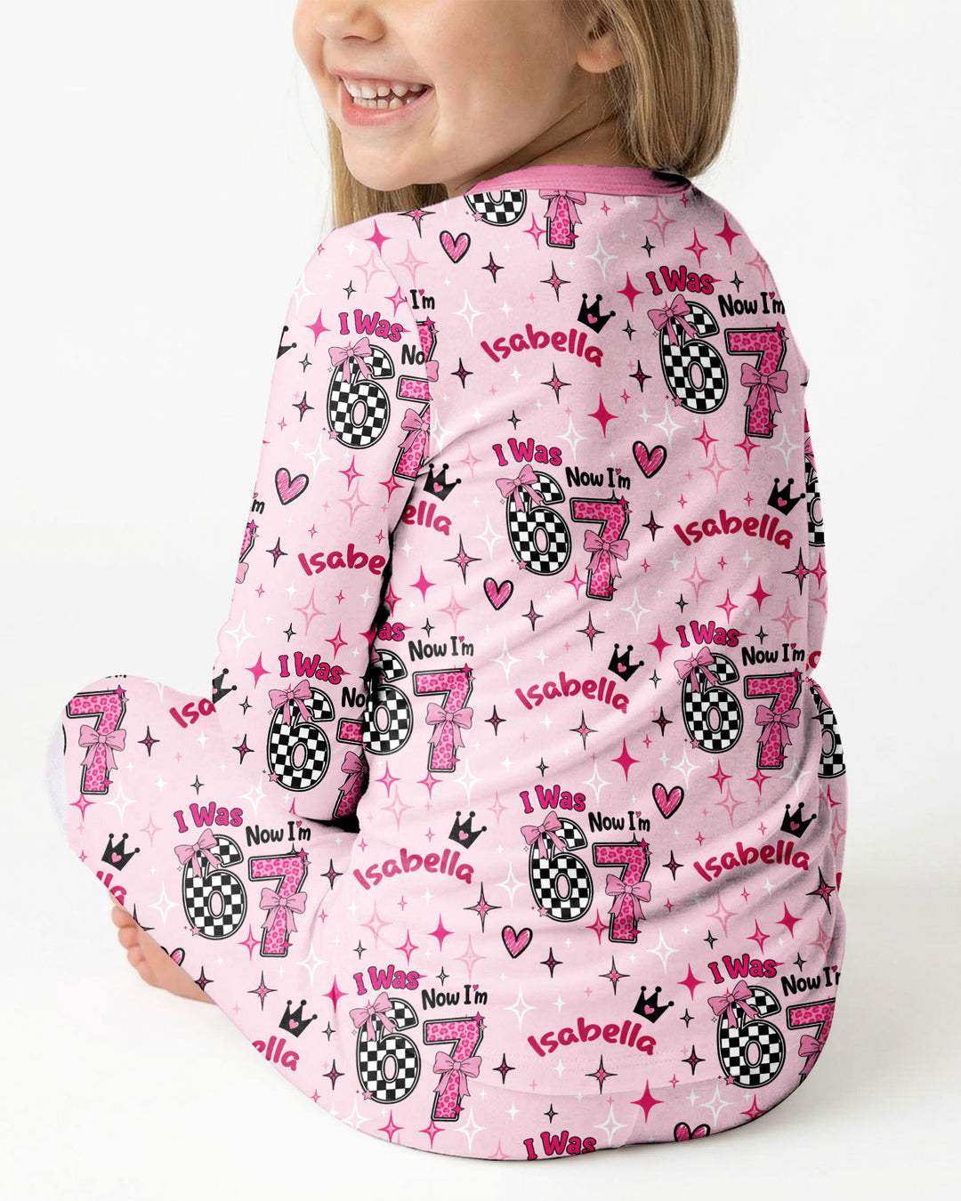 I Was 6 Now I'm 7 Girls Birthday Bamboo Two Piece Long Sleeve Pajama Set