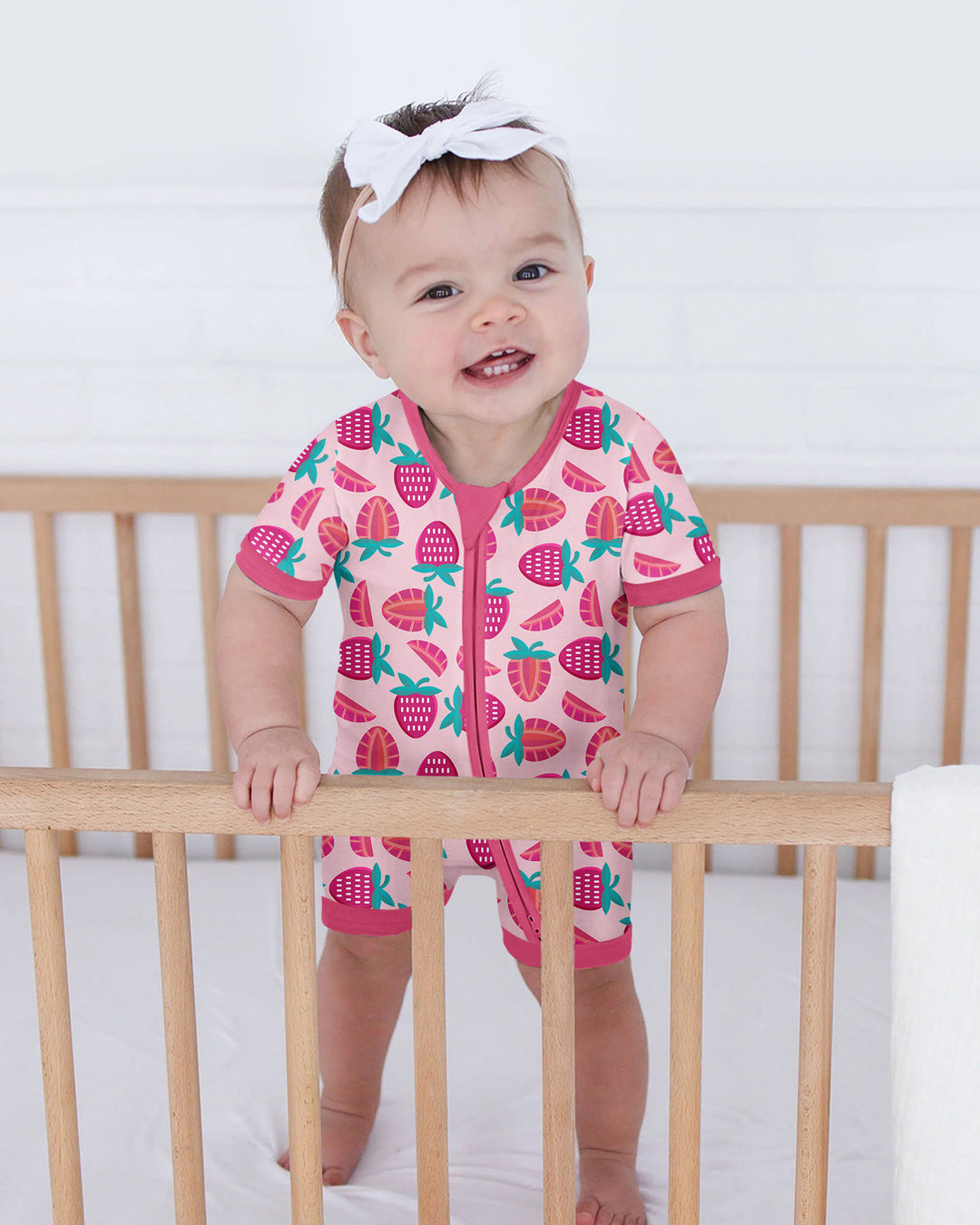 Sweet Strawberries Bamboo Shorty Zippered Romper