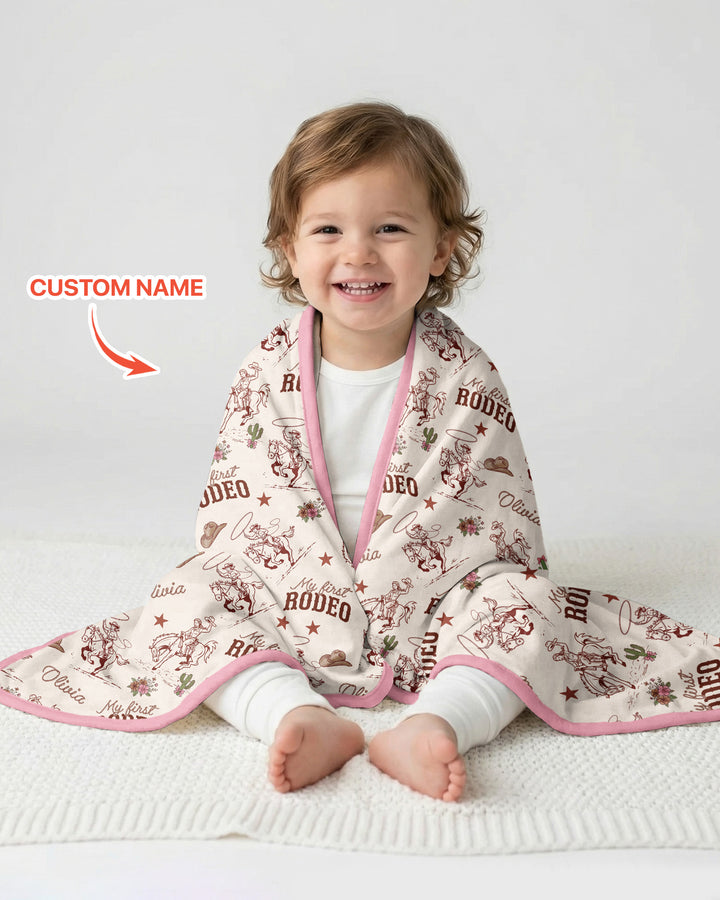 Custom Name First Rodeo Family Matching Bamboo Blanket