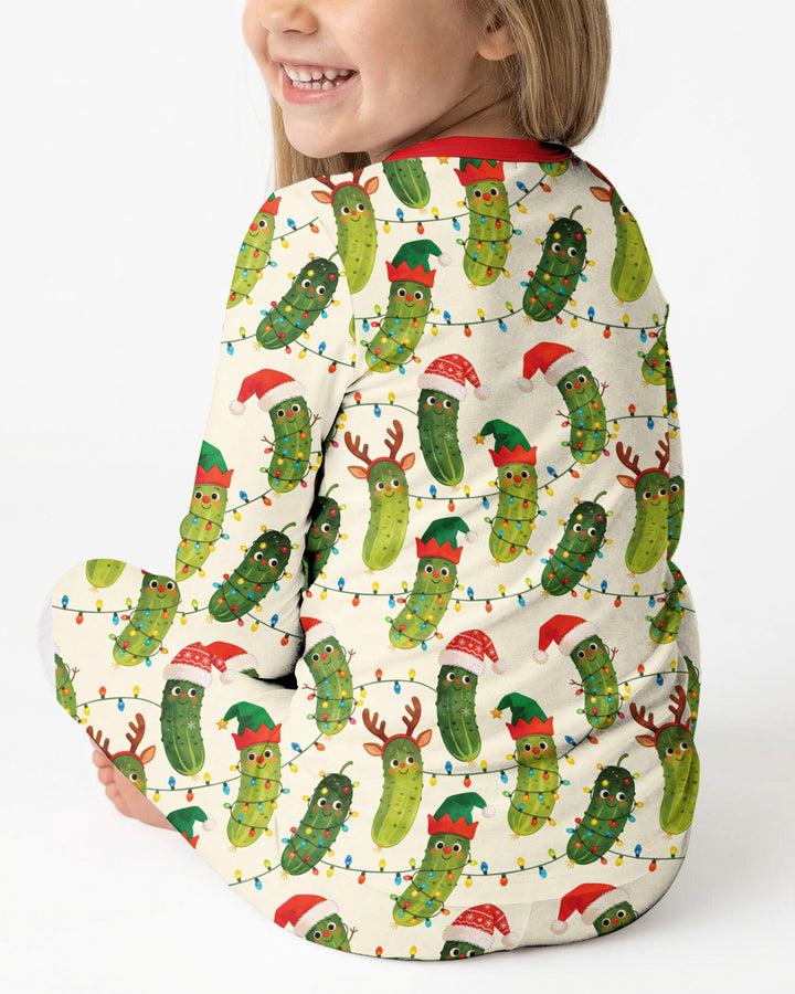 Cheerful Christmas Pickle Bamboo Two Piece Long Sleeve Pajama Set