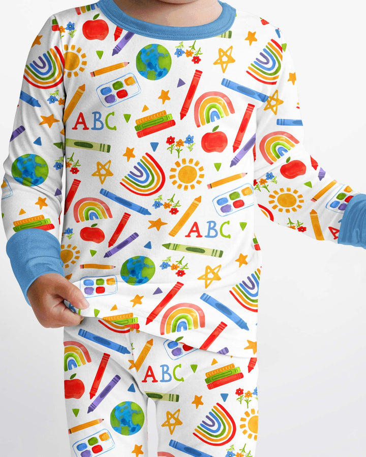 School Scribbles Bamboo Two Piece Long Sleeve Pajama Set