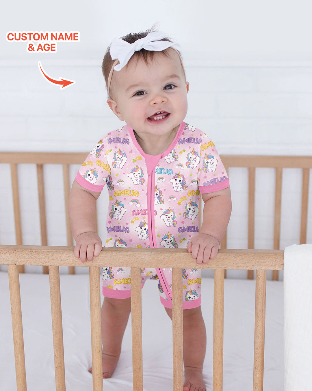 Custom Name Kawaii Unicorn Birthday Bamboo Shorty Zippy