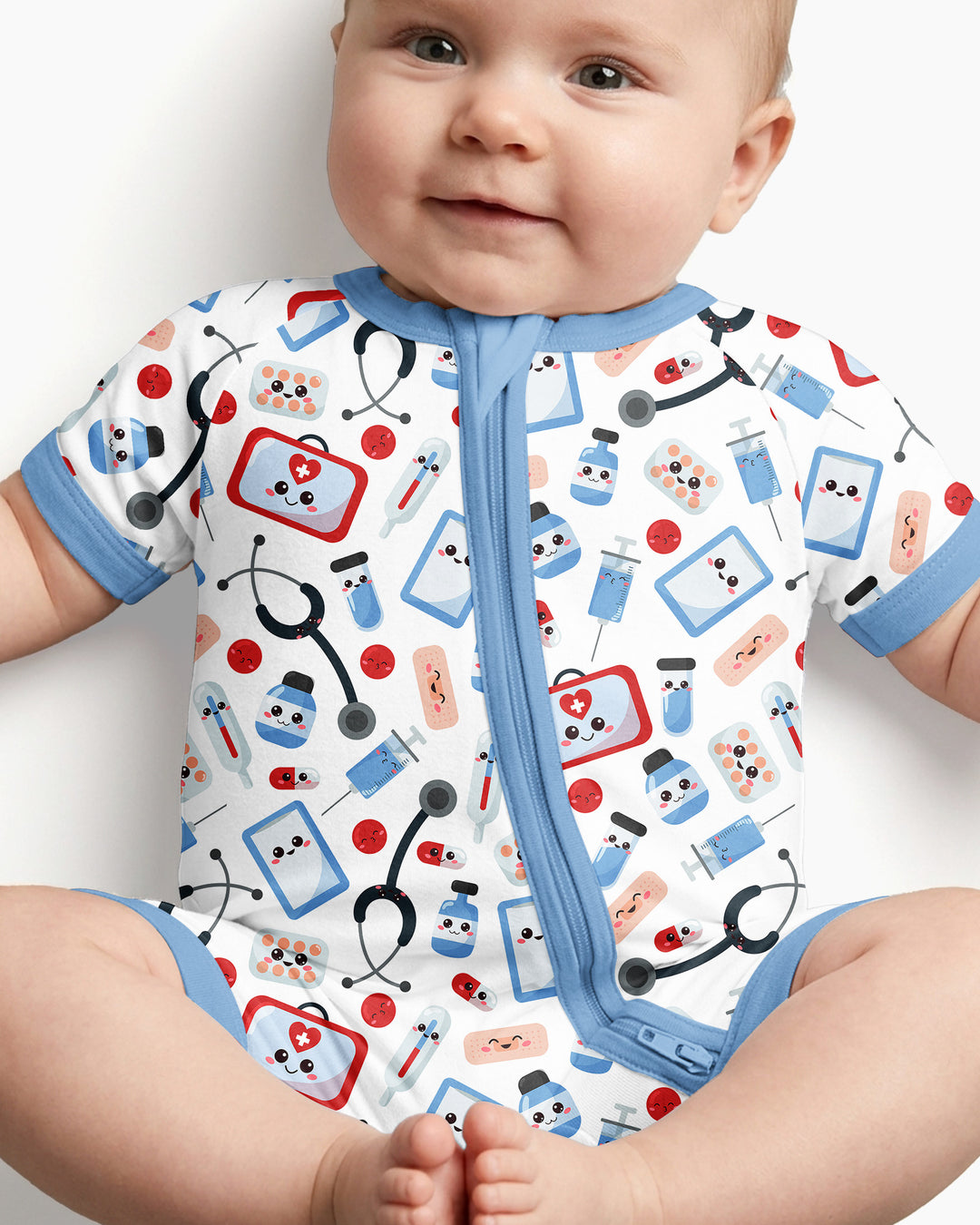 Medical Buddies Bamboo Shorty Zippered Romper