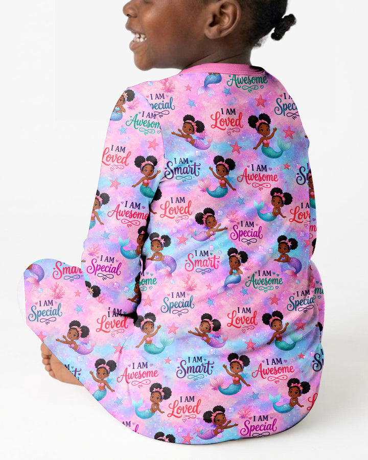 Black Mermaid I Am Strong Bamboo Two Piece Long Sleeve Pajama Set
