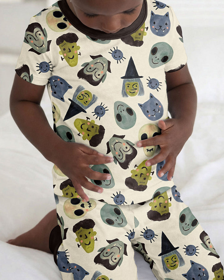 Halloween Face Bamboo Two Piece Short Sleeve Pajama Set For Haloween