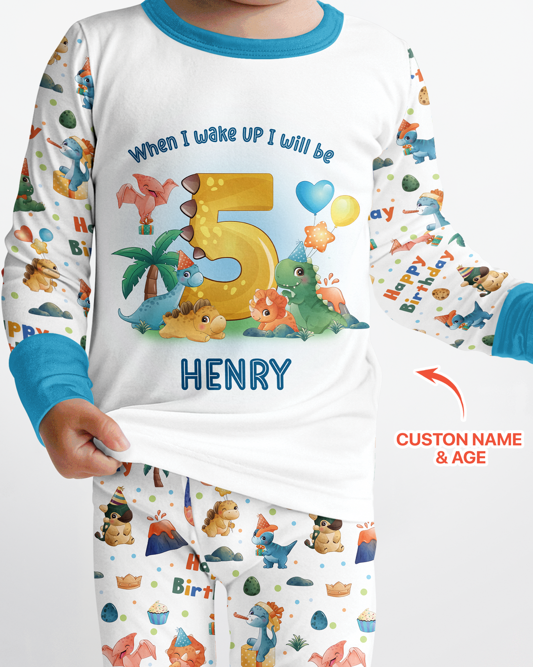 Custom Name When I Wake Up Birthday Dino Bamboo Two Piece Long Sleeve Pajama Set