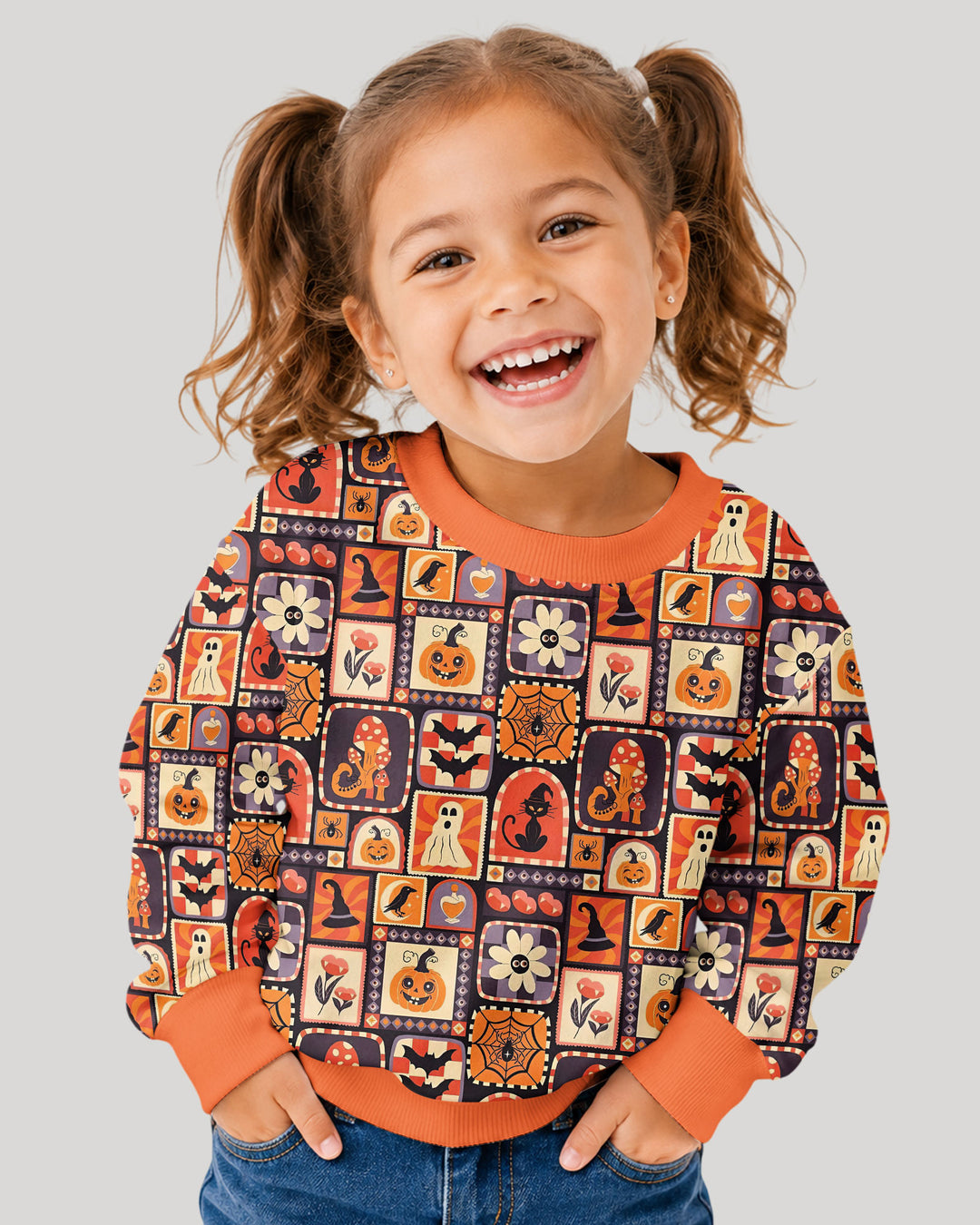 Retro Halloween Patchwork Icons Bamboo Crewneck Sweatshirt