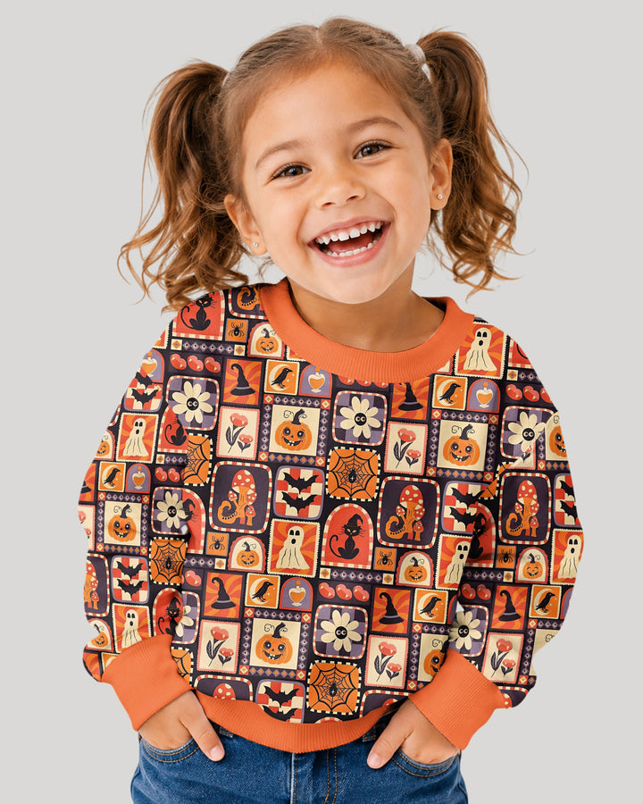 Retro Halloween Patchwork Icons Bamboo Crewneck Sweatshirt