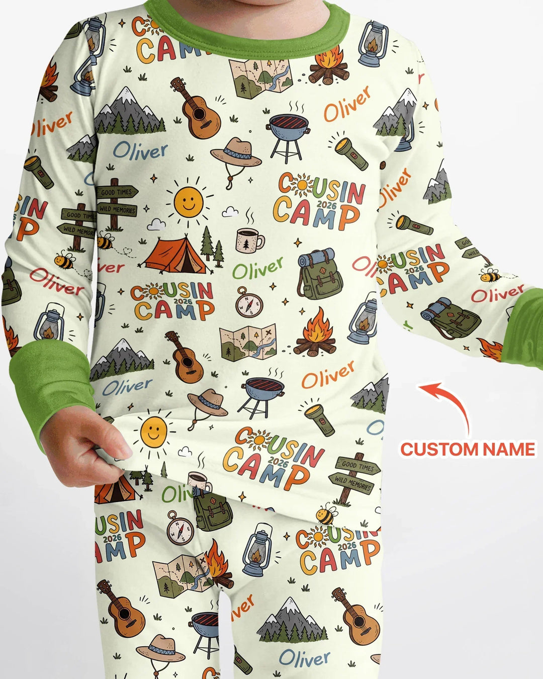 Custom Name Cousin Camp 2026 Bamboo Two Piece Long Sleeve Pajama Set