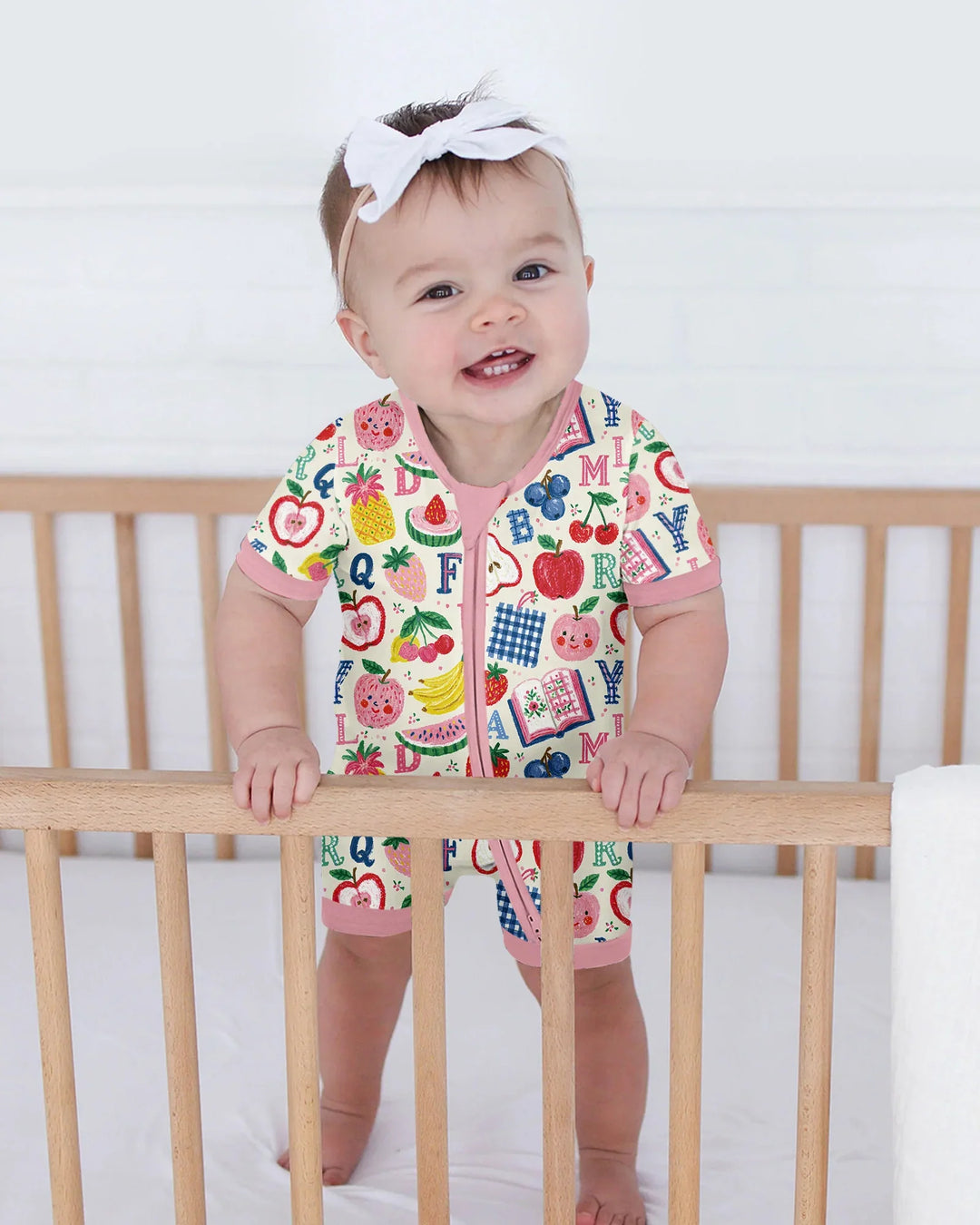 Back To School Fruit Alphabet Bamboo Shorty Zippy