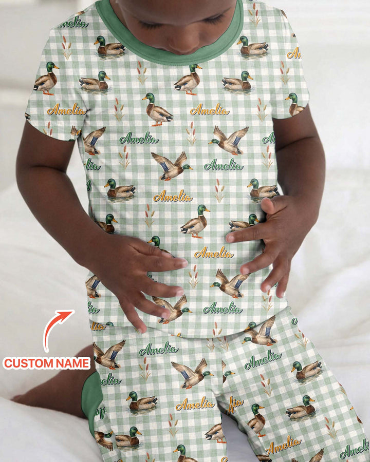 Mallard Duck Custom Name Bamboo Two Piece Short Sleeve Pajama Set