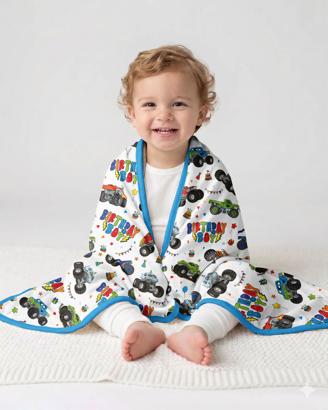 Monster Truck Birthday Boy Bamboo Blanket