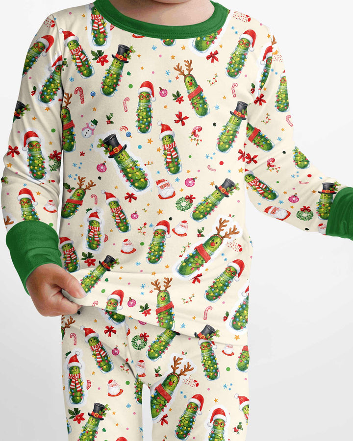 Funny Christmas Pickle Bamboo Two Piece Long Sleeve Pajama Set