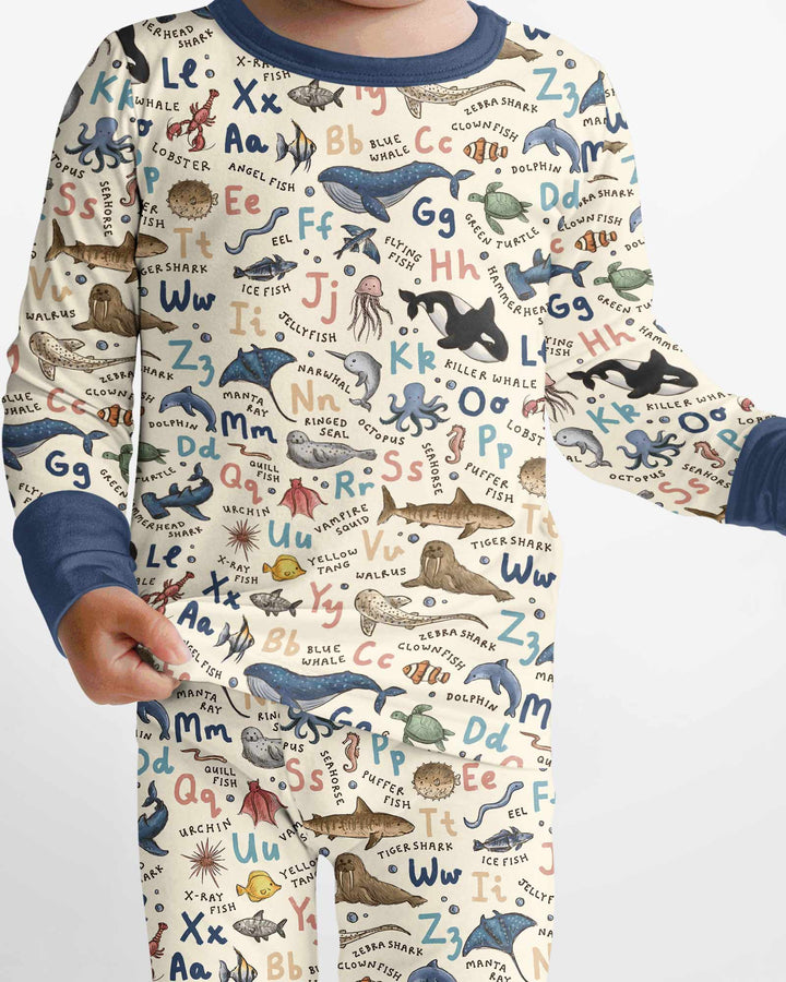 Ocean Animal Alphabet Bamboo Two Piece Long Sleeve Pajama Set