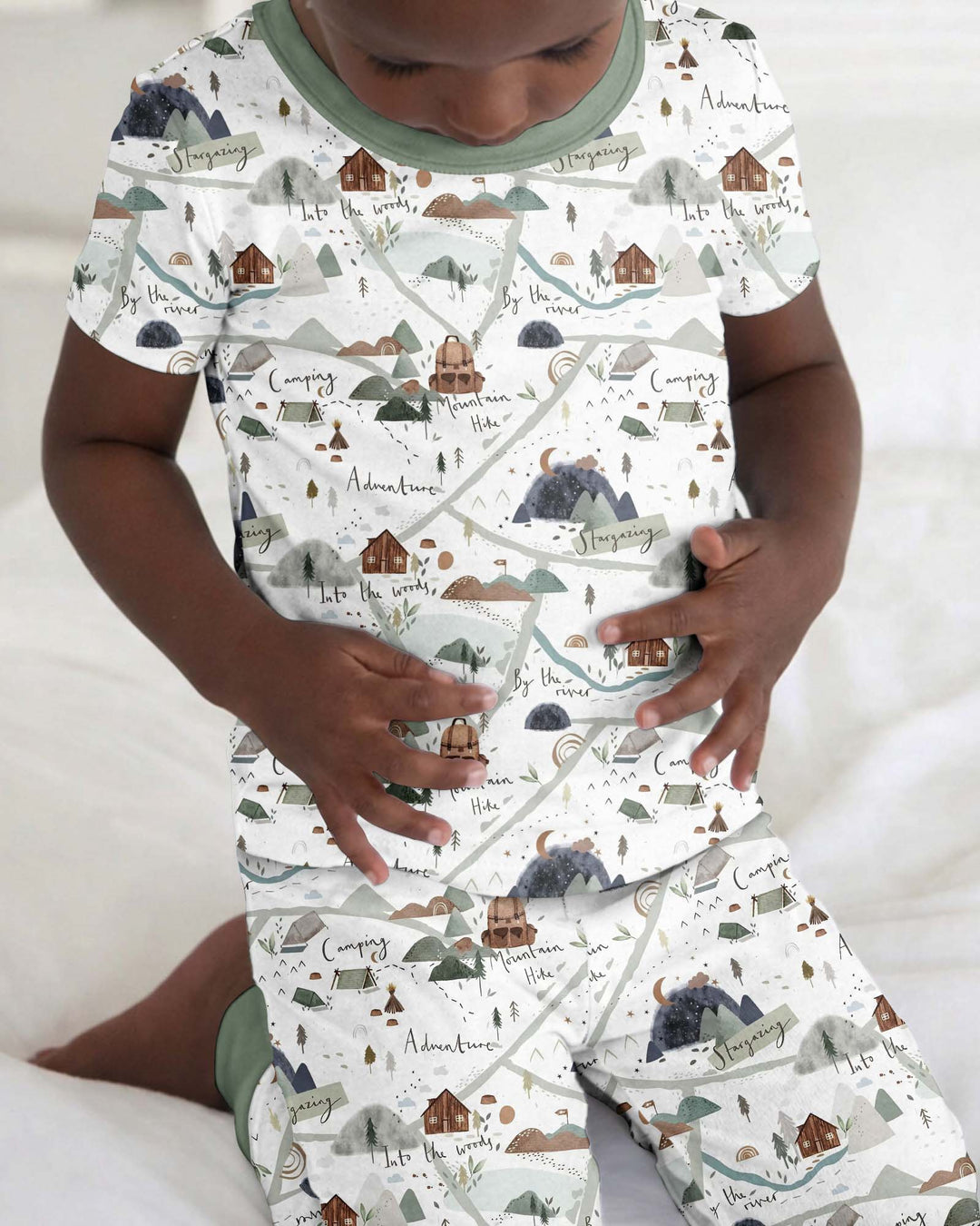 Camping Route Map Bamboo Two Piece Short Sleeve Pajama Set