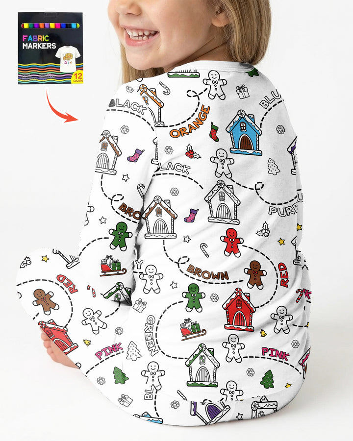 Colorable Matching Color Gingerbread Bamboo Two Piece Long Sleeve Pajama Set
