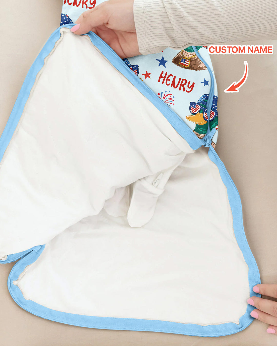 Custom Name Patriotic Mallard Duck Bamboo Sleep Bag