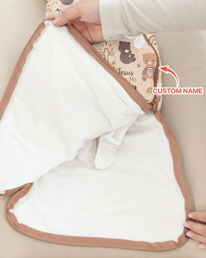 Custom Name Jesus Loves Me Beary Much Bamboo Sleep Bag