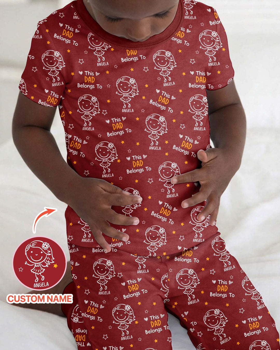 Custom Name This Dad Belongs To Doodle Bamboo Two Piece Short Sleeve Pajama Set
