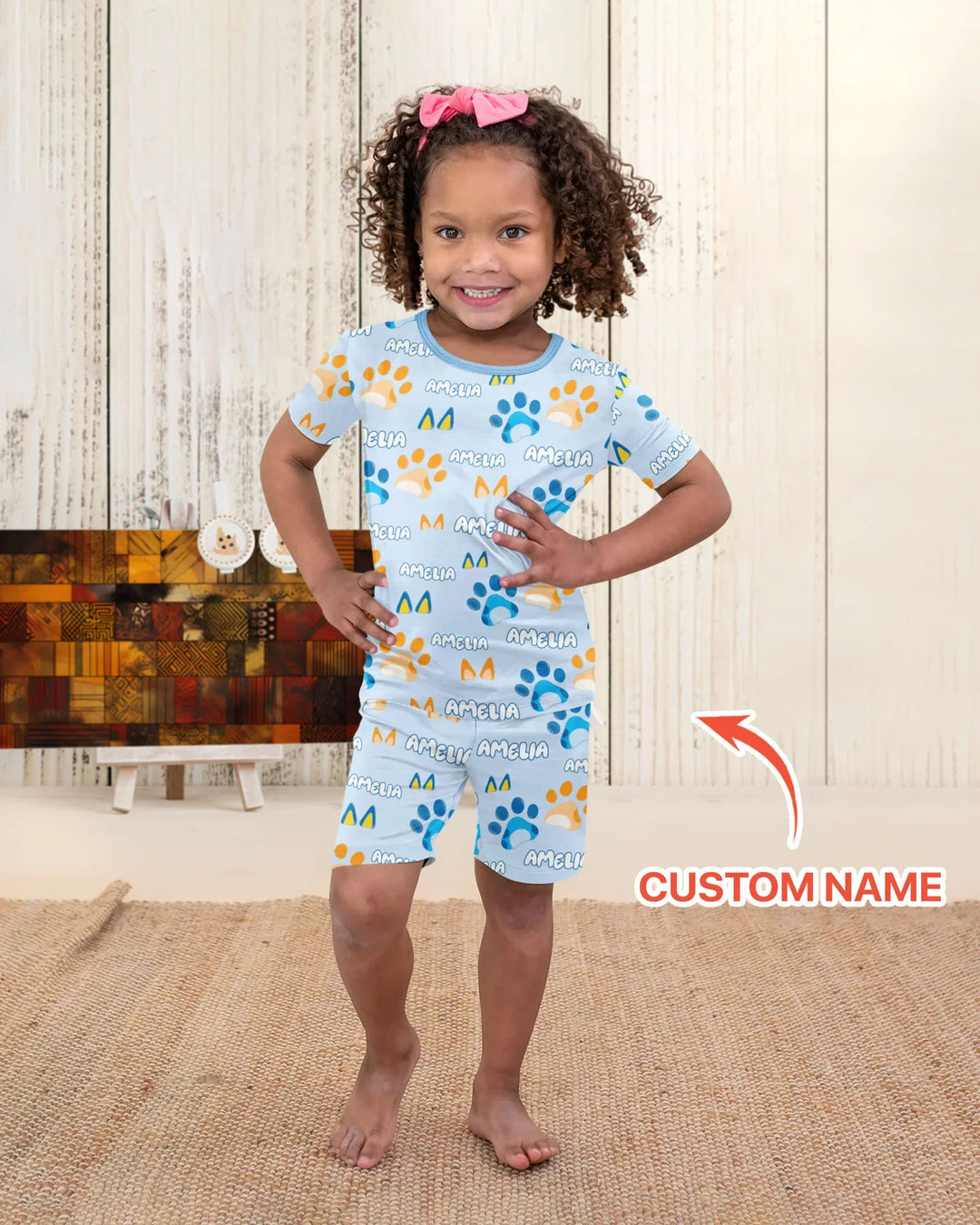 Pijama de bambú de dos piezas de manga corta con pantalón corto, plantilla personalizada