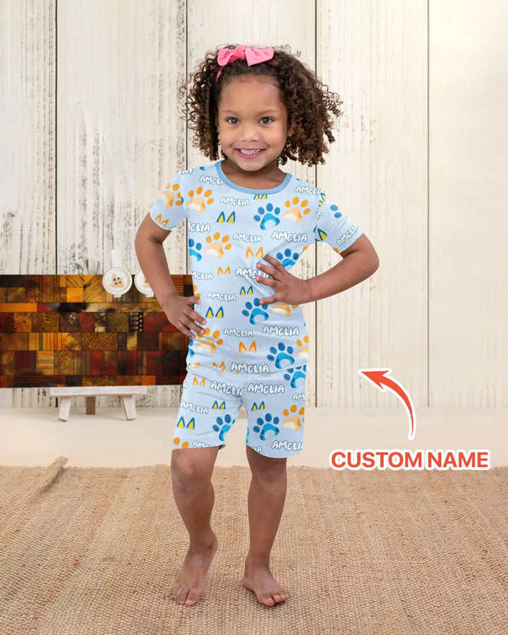 Pijama de bambú de dos piezas de manga corta con pantalón corto, plantilla personalizada